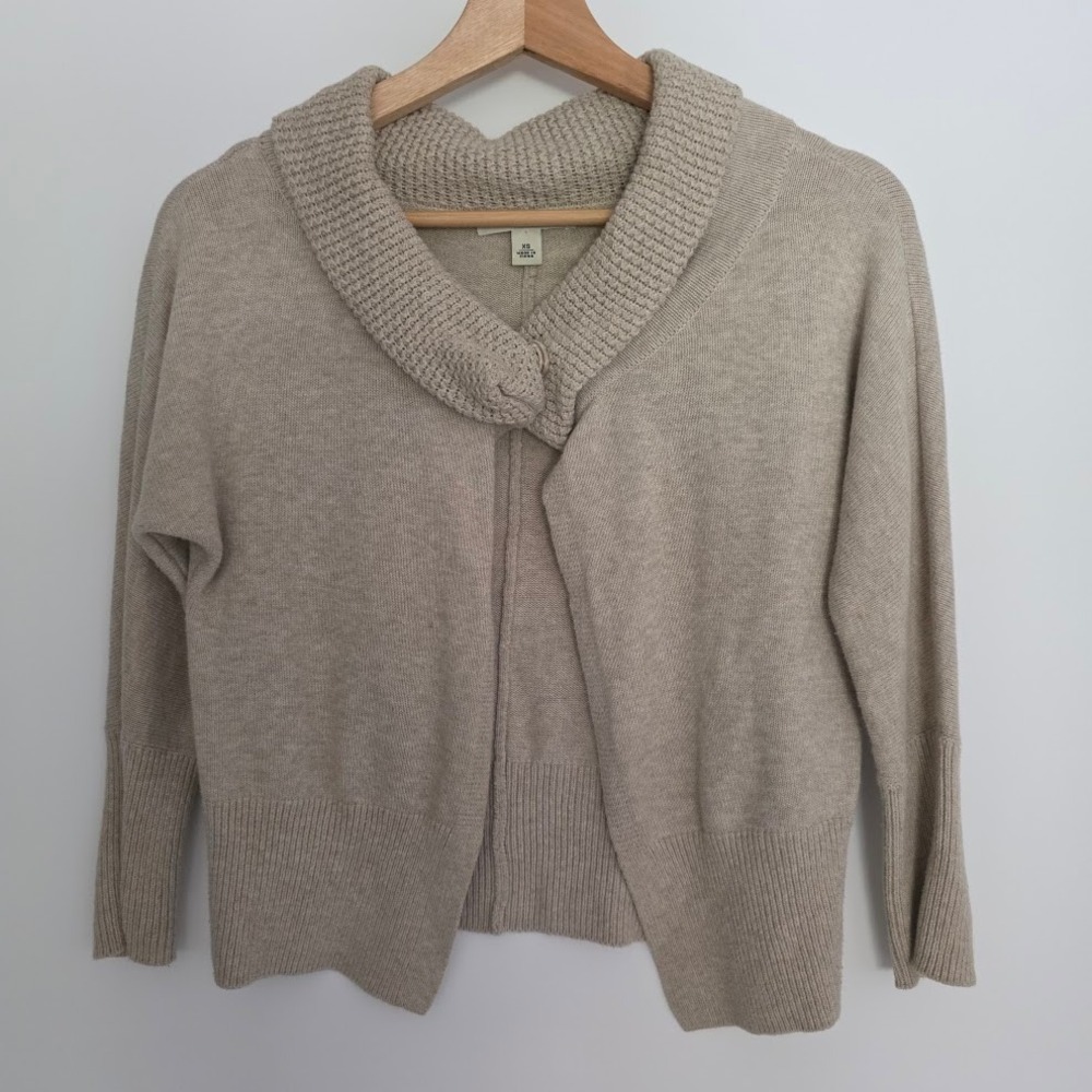 Banana Republic Beige Knit Sweater Open front Cardigan Shawl Collar Knot Sz‎ XS